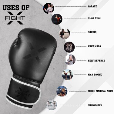 FightX Боксерські рукавички для MMA, тренувань і спарингів, легкі та важкі, для чоловіків і жінок, чорні