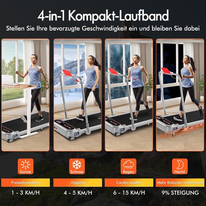 Електричний біговий тренажер BLACK LORD з нахилом 9%, 3.2 PS, Walking Pad 4-в-1 для дому та офісу, 12 програм, динамік, 140 кг