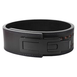 Пояс для важкої атлетики чоловічий зі шкіри ВРХ, самозатягуючийся, для присідань, станової тяги, пауерліфтингу, підтримки колін - чорний, розмір 70-85 см