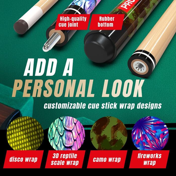 Набір біліардних київ преміум-класу (4 шт.) | 147 см, 539 г канадський клен | Низький відгін, 4 крейди | Для дому та барів