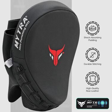 Вигнуті міні-лапи для боксу Mytra Fusion з натуральної шкіри для MMA, Муай-Тай, карате та кікбоксингу, чорні