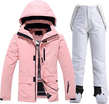 Жіночий гірськолижний костюм (2 частини) від ALSOGO: тепла куртка та штани, водонепроникність, знімний капюшон, для катання на лижах та сноуборді, білий