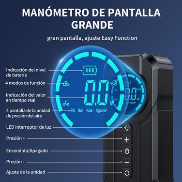 Портативний електричний компресор 150PSI, міні насос для шин з цифровим LED-дисплеєм, 4 насадки, 12В, акумуляторний, для авто, мотоцикла, велосипеда, м'ячів