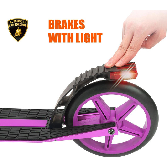 Скутер Lamborghini Tretroller Cityroller з великим колесом, складний, регульована висота, для дорослих та дітей, з підставкою, передньою амортизацією та гальмом на задньому колесі, до 100 кг (фіолетовий)