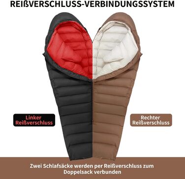 Пуховий спальний мішок для дорослих та дітей, легкий зимовий, Outdoor 8°C ~ -30°C для кемпінгу та альпінізму, 650 FP качиний пух (1800г)