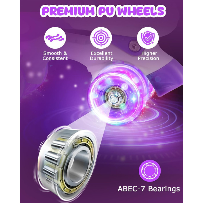 Роликові ковзани для дітей, регульовані, 4 розміри, для дівчаток та хлопчиків, підходять для початківців, зручні та дихаючі, рожево-фіолетові