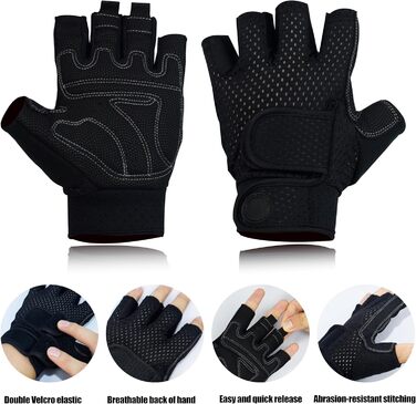 Фитнес рукавички для чоловіків та жінок, тренувальні рукавички для залу, силових тренувань, важкої атлетики, греблі та велоспорту, чорний, розмір M