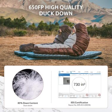 Спальний мішок Naturehike Snowbird Entendaunen, 400g, Khaki/M, для кемпінгу та подорожей
