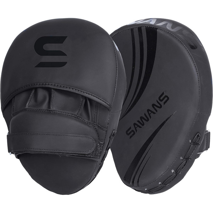 SAWANS® Box Fokus Pads з гаками та рукавичками для удару, штучна шкіра, кікбоксинг, MMA, вигнута рука, щит для ударів, цільові подушки, бойовий спорт, тренування Муай-Тай (матова чорна)