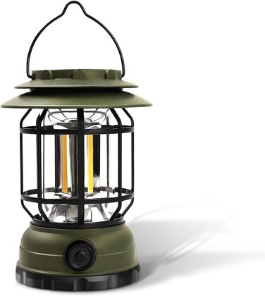 Перезаряджувана кемпінгова лампа ExtraStar з 3 режимами, аварійне світло IPX4, водонепроникна для кемпінгу, піших прогулянок, риболовлі, відключень електроенергії - оливковий