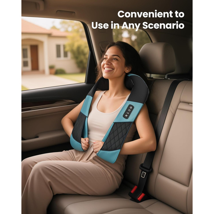 Масажер для шиї COMFIER бездротовий Shiatsu з підігрівом, 3D глибокий масаж, для шиї, спини, попереку, подарунок для жінок та чоловіків, блакитно-чорний