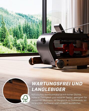 Гребний тренажер Aeriflo W200: Складний дерев'яний тренажер для дому з Bluetooth монітором та зручним сидінням