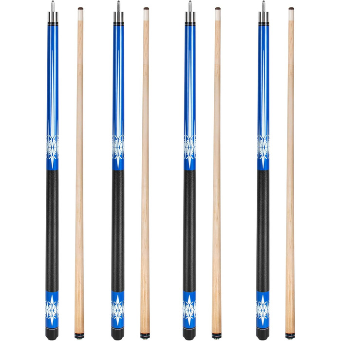 Набір для більярду Lotmusic: 1/2 роздільні кийки, вага 510-595 г, канадський клен, синій колір, 4 шт.