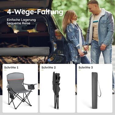 HIGH POINT SPORTS: 2 шт. складаний стілець для риболовлі та відпочинку на природі. Зручний, з кишенею для напоїв та охолоджувальною сумкою, до 120 кг, сірий