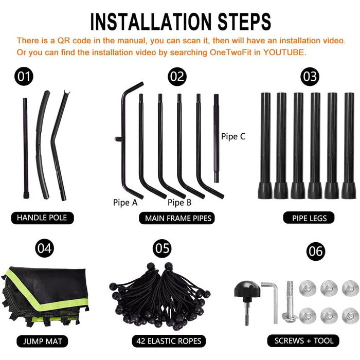 Міні-батут ONETWOFIT 122 см для занять спортом вдома та на вулиці, з регульованою ручкою, фітнес-батут, кардіотренування, зелений