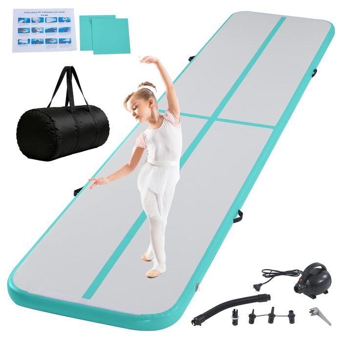 Air Track 6м для гімнастики та йоги з електричним насосом, килимок для тренувань 600x100x10см, зелений, водовідштовхувальний
