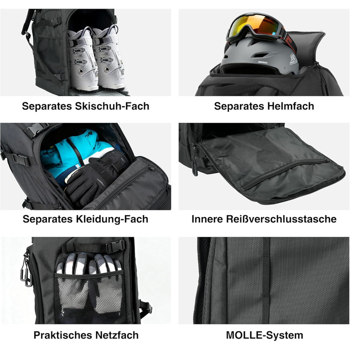 Рюкзак для лиж Zedelmaier 50L: для лиж, шолома, рукавиць та черевиків (до 45 розміру). Водонепроникний, чорний