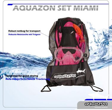 Дитячий набір для підводного плавання AQUAZON Miami: маска, ласти, трубка, регульований розмір, рожевий, 7-14 років