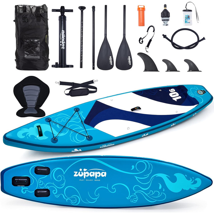 Надувний SUP-борд Zupapa 366см/320см з аксесуарами | Stand Up Paddle Board з сидінням для каяка | Комплект