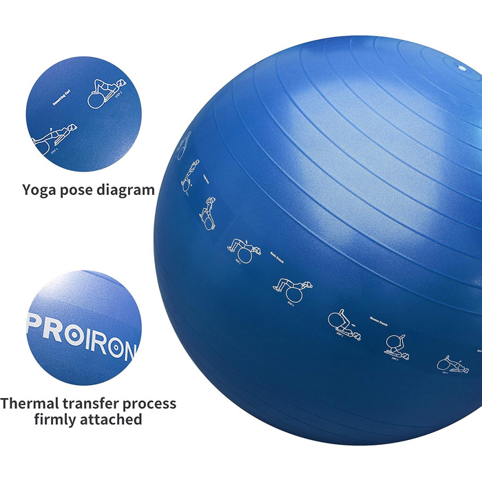 PROIRON Фітнес-м'яч для тренувань та офісу (45-55 см, блакитний) з насосом, анти-вибуховий, для Пілатесу та балансу