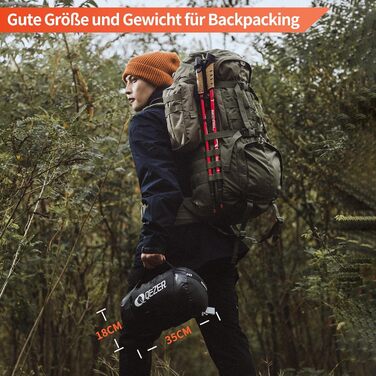 Спальний мішок пуховий, зимовий, преміум-якість 600FP+, 12°C -24°C, для кемпінгу, трекінгу та активного відпочинку, 3-4 сезони, темно-синій/червоний