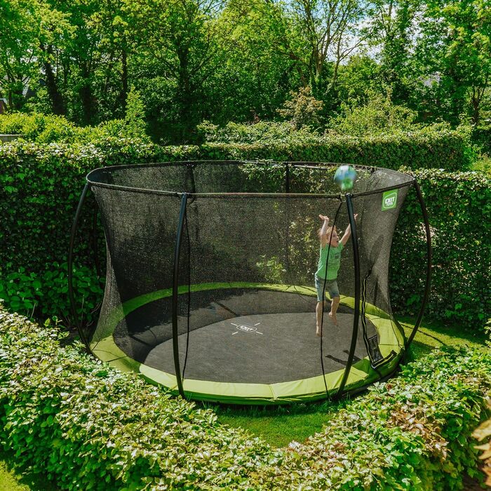EXIT Toys Наземний батут Silhouette, діаметр 244 см, зелений - з сіткою та захистом, для дітей