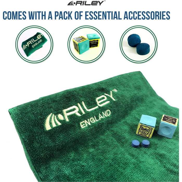 Більярдний кий Riley England Billardqueue 3/4, ручна сплетіння, з горіховою ручкою, шток з берези, 145 см, наконечник 9,5 мм, з чохлом, подовжувач 15 см та аксесуарний набір RES-1-Design