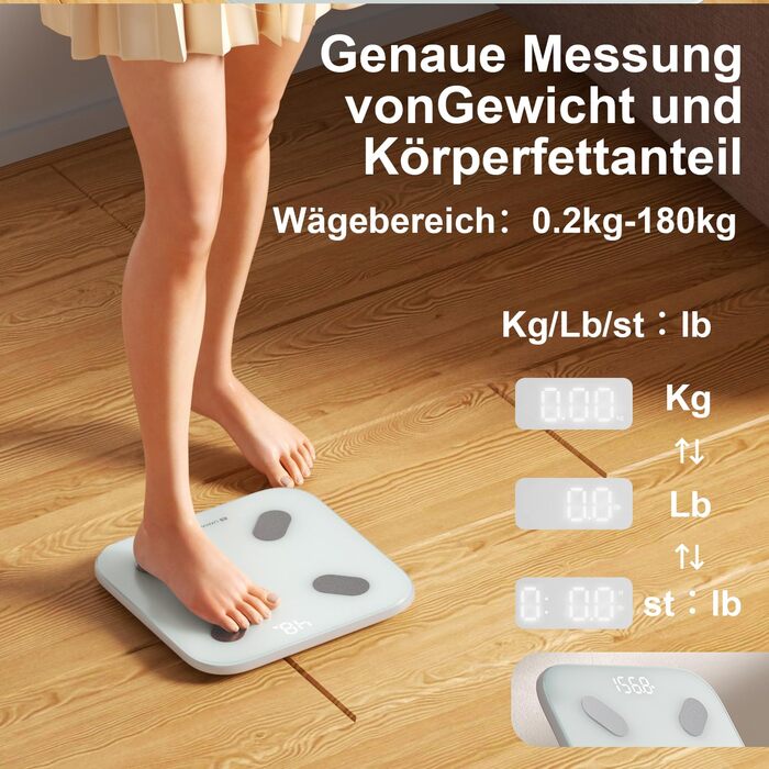 UNIWEIGH Розумна вага для вимірювання ваги тіла, Bluetooth вага для аналізу складу тіла, BMI, жир, м'язи, білок, максимальне навантаження 180 кг