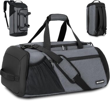 Спортивна сумка для чоловіків 40L, велика, рюкзак-сумка для подорожей, з відділенням для взуття та мокрих речей, водонепроникна, для плеча та ручки, тренувальна сумка, сумка-вікендер сірого кольору