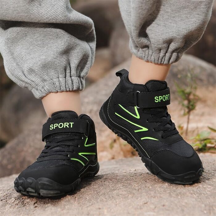 Дитячі черевики Barefoot для хлопчиків та дівчаток, туристичні черевики для дітей з підошвою Zero Drop та широким носком, легкі черевики для ходьби босоніж, антиковзаючі, дихаючі, розміри 28-37 EU, чорний колір, 32 EU