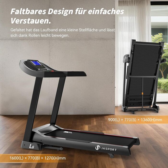 Бігова доріжка L3 для дому, складаний, з тихою амортизацією, Bluetooth, сумісний з Kinomap та Zwift, потужність 4PS, швидкість до 20 км/год, кут нахилу 18%, розмір бігового полотна 1340x480 мм, вантажопідйомність до 120 кг