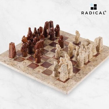 Розкішний мармуровий шаховий набір Radicaln з коробкою для зберігання, 15 дюймів, коралово-червоний, антик, ручна робота. Шахи для двох дорослих: дошка та 32 фігури.