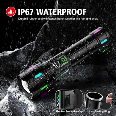 Тактичний ліхтар XHM90.2: 500000 люмен, 30 Вт, LCD-дисплей, 5 режимів, IP67, Zoom, тактичний ліхтар