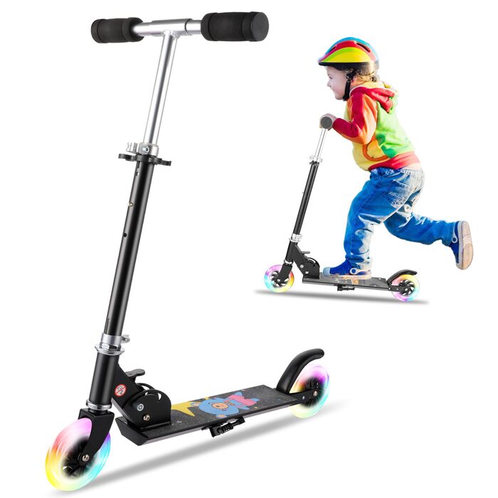 Самокат дитячий Kinderroller складний, алюмінієве кермо, PU колеса, для хлопчиків та дівчаток (Чорний)