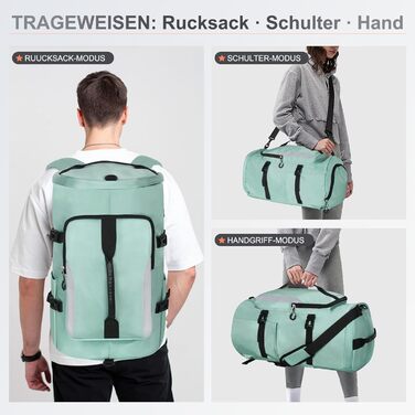 Спортивна сумка JiangLin 45L з відділенням для взуття та мокрих речей, велика дорожня сумка для жінок та чоловіків, рюкзак-трансформер для подорожей, спорту, фітнесу, плавання (зелена)