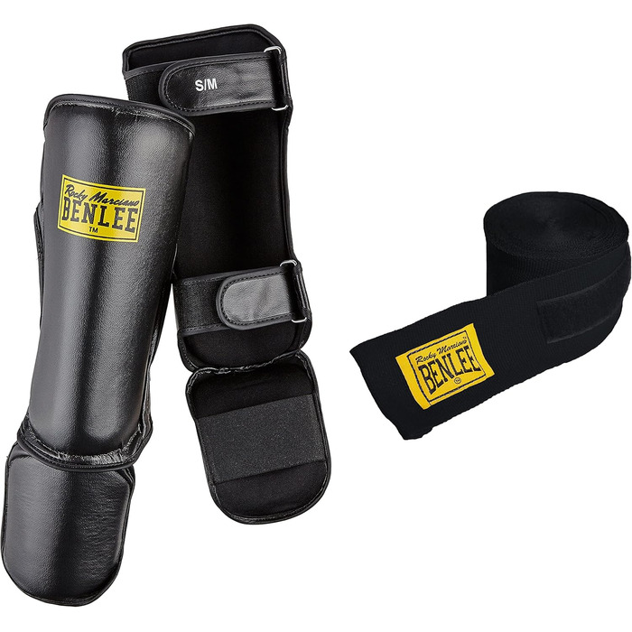 Захисники ніг BENLEE Guardian з екошкіри (Чорний, L-XL) + Боксерські бинти BENLEE