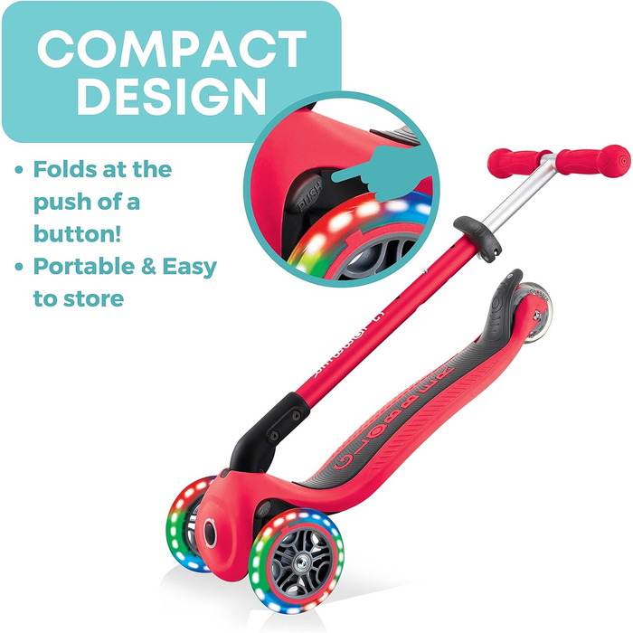 Дитячий самокат Globber Primo FOLDABLE LIGHTS, складаний, з підсвіткою, 3 колеса, для дітей 3-6 років