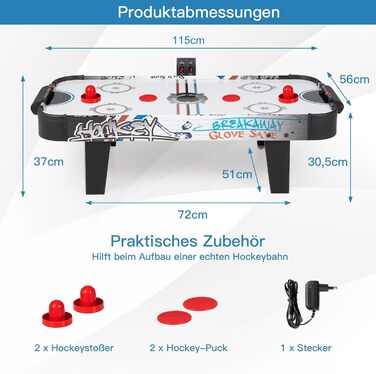 Airhockey стіл DREAMADE 42 дюйми з LED-рахунком та аксесуарами для дітей та дорослих
