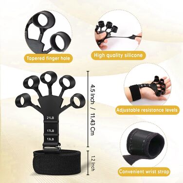 Набір для тренування рук (5 шт.) – з регульованим опором, підтримуючою ручкою для передпліччя, розтягувачем пальців, кільцем для хвата та м'ячиком для зняття стресу для спортсменів