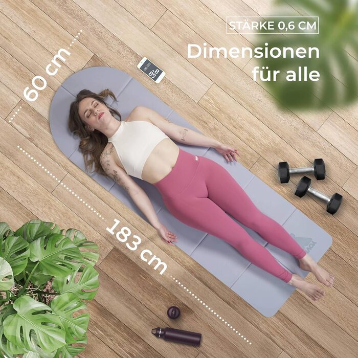 Килимок для йоги YoVibe® 183x60x0.6 см, блакитний - товстий, нековзкий TPE килимок з сумкою та рушником для фітнесу та пілатесу