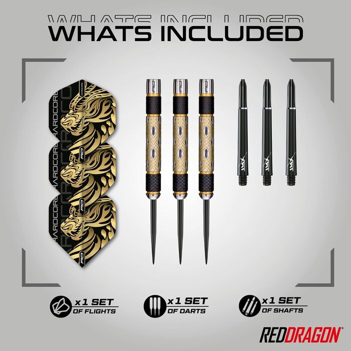 Професійні дротики RED DRAGON Golden Eye 24 г з оперенням і стрижнями для дартсу