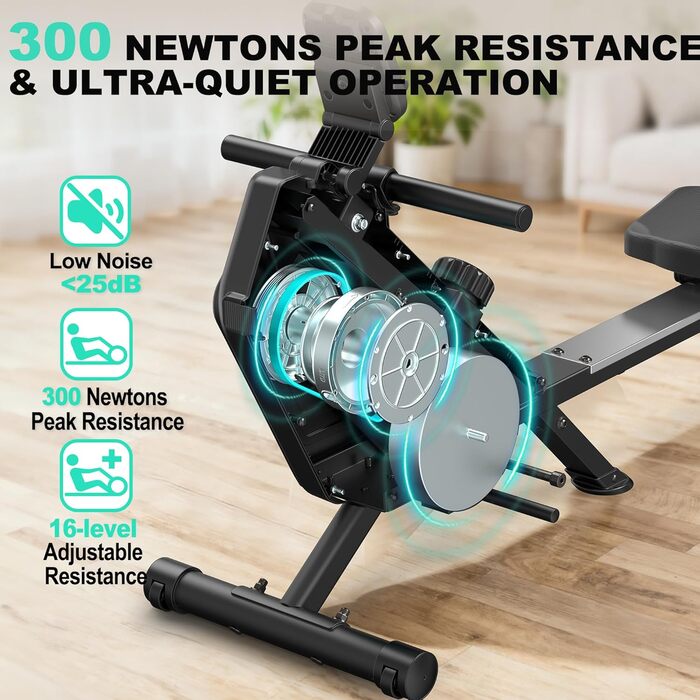 Магнітний тренажер для дому з регулюванням опору (16 рівнів), тихий (<30dB), складаний (0,28м²), синхронізація з Kinomap APP, максимальне навантаження 160 кг - ідеальний для кардіотренувань та загальної фізичної підготовки, з імітацією текстури дерева