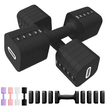 Набір гантелей 20 кг, регульовані, 5-в-1, для фітнесу, дому, силових тренувань (2/4/6/8/10 кг), чорний
