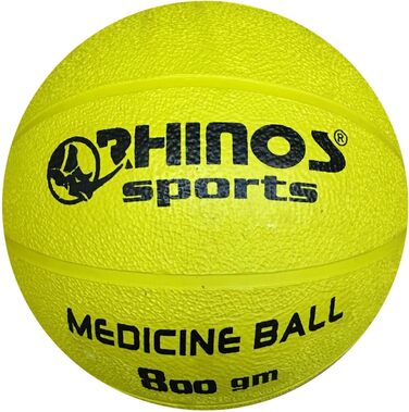 Медичний м'яч RHINOS 800 г, спортивний гімнастичний м'яч жовтий