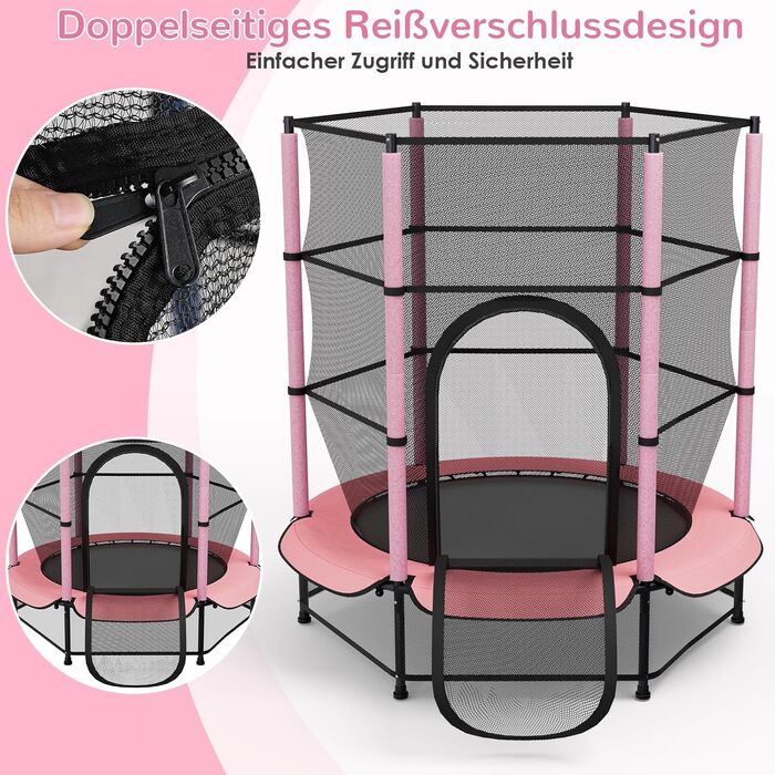 Трамплін для дітей LIFERUN Ø140см з сіткою безпеки, для ігор та тренувань, до 50 кг, рожевий