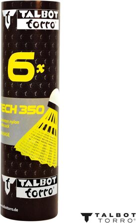 Набір метеликів для бадмінтона Talbot Torro Tech 350, нейлон, 6 шт. (M), жовта корзина, швидкість - середня