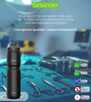 MYFOREST Термобутилка для велосипеда 700 мл, харчова нержавіюча сталь 18/10, матова чорна, BPA-free, для фляготримача, 2-в-1 кришка, можна мити в посудомийці, стійка до подряпин