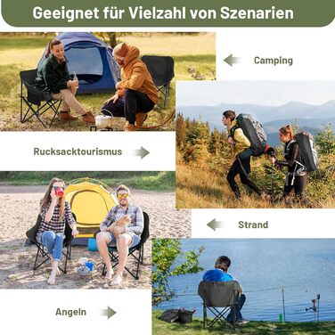 Крісло для кемпінгу Hausprofi складне, чорне, з тримачем для напоїв та сумкою, вантажопідйомність 150 кг