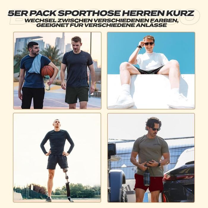 Шорти спортивні чоловічі 5 шт. Короткі шорти з кишенями, швидковисихаючі. Ідеально для тренувань, джогінгу, баскетболу. Кольори: чорний, темно-сірий, темно-синій, світло-сірий. Розмір L