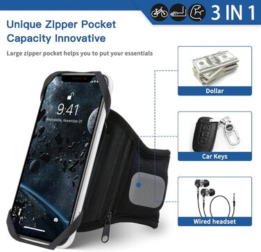 Спортивний браслет для телефону, кріплення на руку для бігу та велосипеда, універсальний тримач для смартфонів 4.5''-7'', 360° обертання, знімний, сумісний з Running, Fahrrad (Чорний - Upgrade)